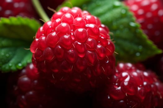 Tantalizing Raspberry closeup cinematic. Macro plant. Generate Ai