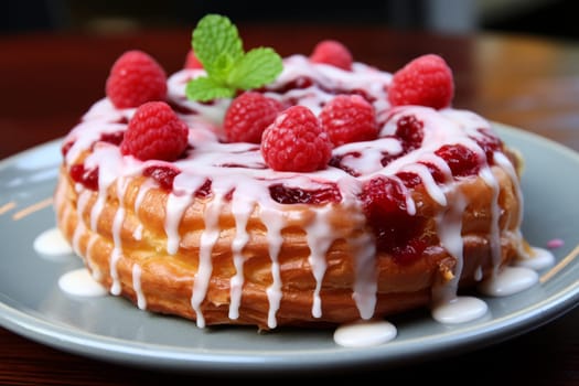 Fruity Raspberry danish bun. French pastry. Generate Ai