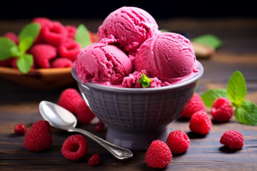 Refreshing Raspberry ice cream. Cold tasty food. Generate Ai
