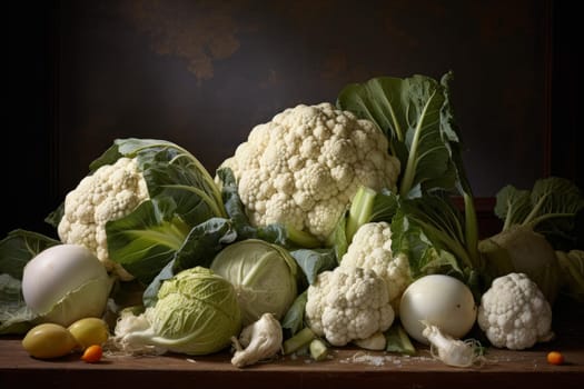 Firm Raw cauliflower vegetable. Nature food vegetarian cooking cabbage. Generate Ai