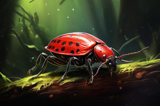 Lifelike Red bug insect illustration. Wing nature. Generate Ai