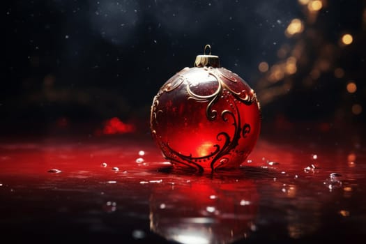 Round Red christmas ball. Xmas holiday. Generate Ai