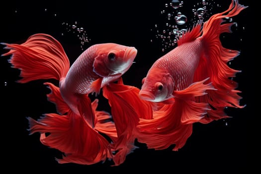 Exotic Red fighting fishes. Underwater animals. Generate Ai