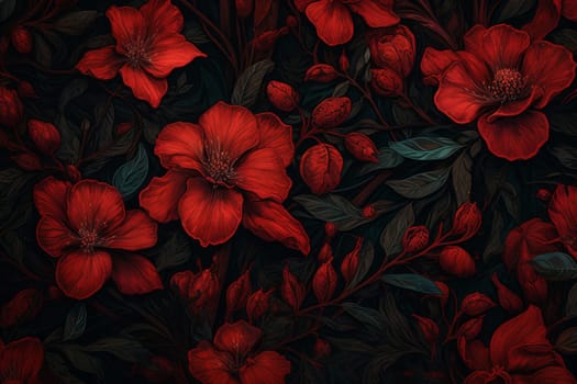 Stunning Red flowers leaves. Floral nature. Generate Ai