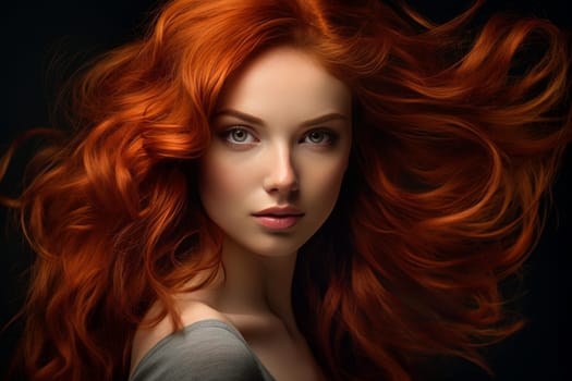 Radiant Red hair woman smile. Brave fairy. Generate ai