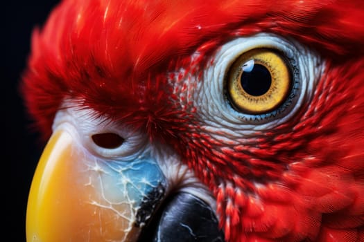 Colorful Red parrot head closeup. Color beak. Generate Ai