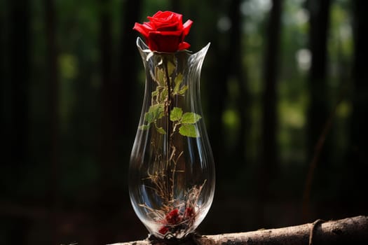 Transparent Red rose clear vase. Love floral. Generate Ai
