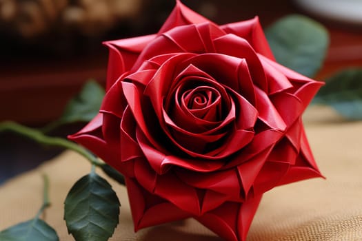 Delicate Red rose origami. Holiday time. Generate Ai