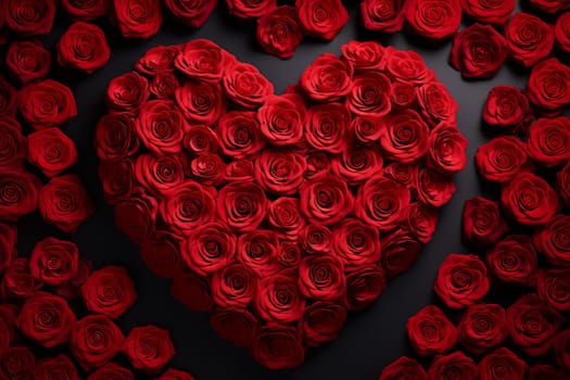 Delicate Red rose shape heart closeup. Petal color. Generate Ai