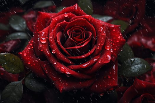 Velvety Red rose unreal. Time plant. Generate Ai