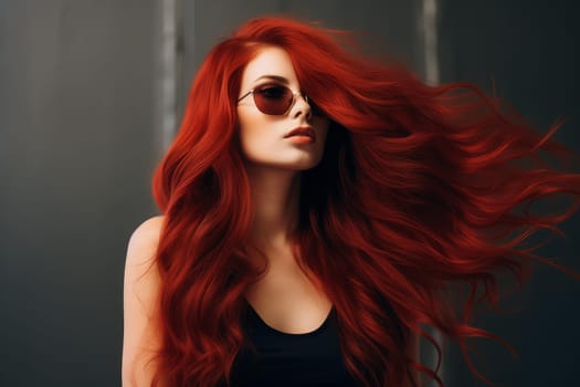 Lustrous Red shades hair. Hair texture. Generate Ai