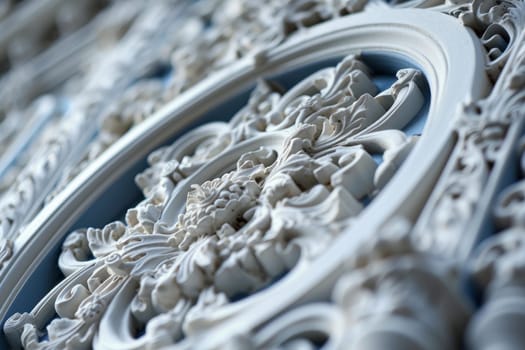 Intricate Floral ornate white blue design. Arabic ceramic. Generate Ai