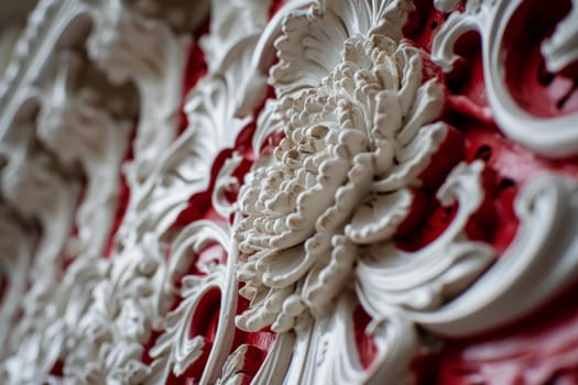 Intricate Red white flower ornate art. Wall design. Generate Ai