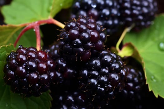 Sweet Ripe blackberries. Leaf ripe plant. Generate Ai