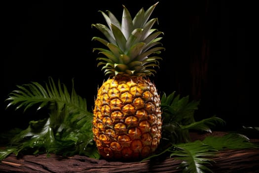 Sweet Ripe pineapple fruit. Ananas leaf. Generate Ai