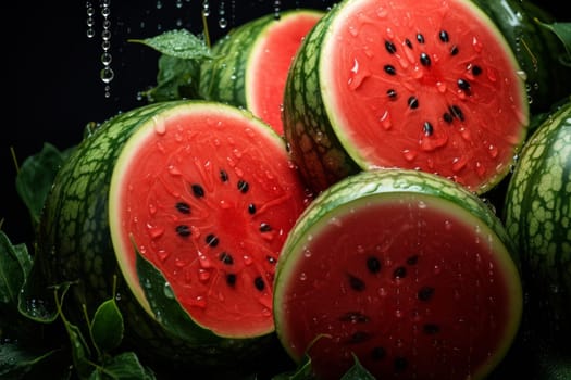 Sweet Ripe watermelons. Fresh summer piece. Generate Ai