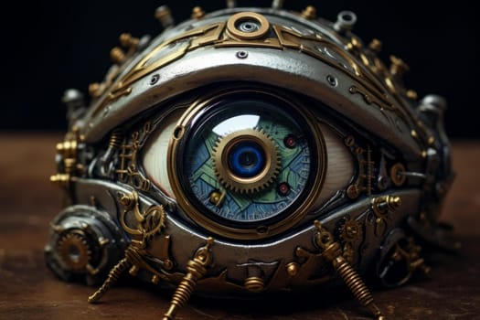 Intricate Robot eye steampunk. Science gear man. Generate Ai