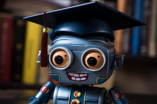 Intellectual Robot graduation cap. Study data. Generate Ai