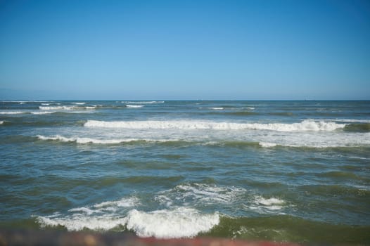 View of sea waves pounding on the headland. Atlantic ocean background. Nature background