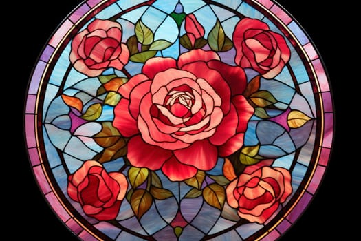 Vibrant Red rose glass. Nature flower window. Generate Ai