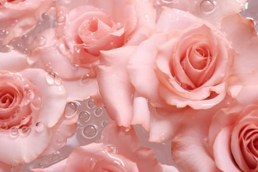 Intricately-detailed Rose pink drops closeup. Soft water. Generate Ai