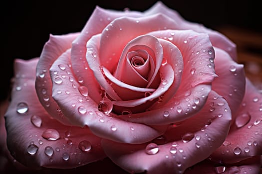 Fragrant Rose pink water drops. Romantic petal. Generate Ai