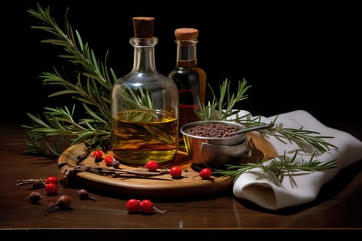 Therapeutic Rosemary oil. Leaf skin food. Generate Ai