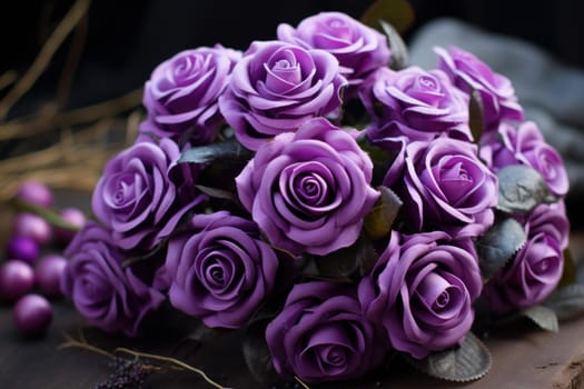 Velvety Violet roses. Petal color beauty. Generate Ai