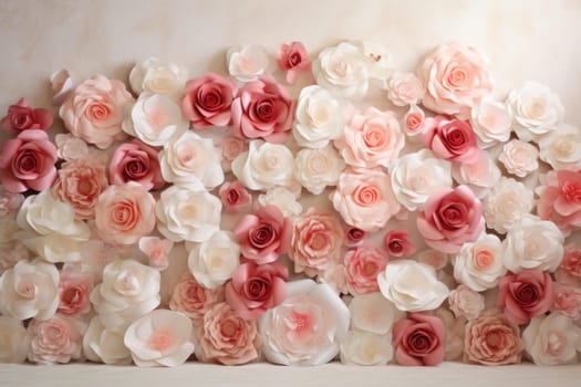 Pristine Roses white wall. Summer gold petal. Generate Ai
