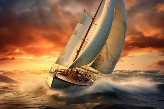 Picturesque Sailboat sea sunset cruise. Sport freedom. Generate Ai