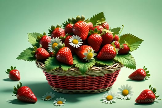 Basket with fresh strawberries. AI generated image.