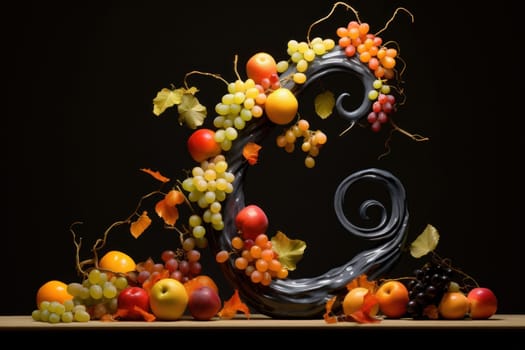 Colorful Sculpture with fruit. Statue antique. Generate Ai