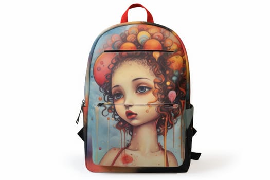 Sturdy Serious school girl backpack. Street photo. Generate Ai