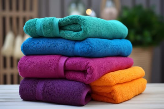 Vibrant Set colorful towels. Cotton fabric. Generate Ai