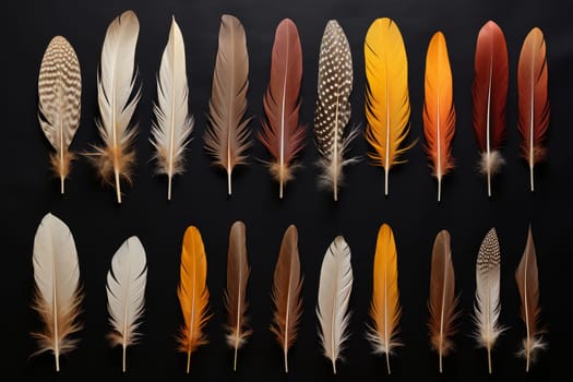 Vibrant Set colorful feathers. Nature collection. Generate Ai
