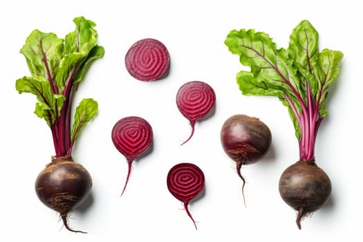 Vibrant Set of cut fresh beets on white background. Raw food ingredient macro beet. Generate Ai