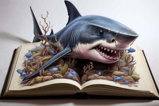 Intriguing Shark book draw. Art book child. Generate Ai