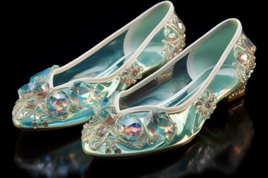Sparkly Shoes ballet flats crystals. Fashion design elegant shiny slippers. Generate Ai