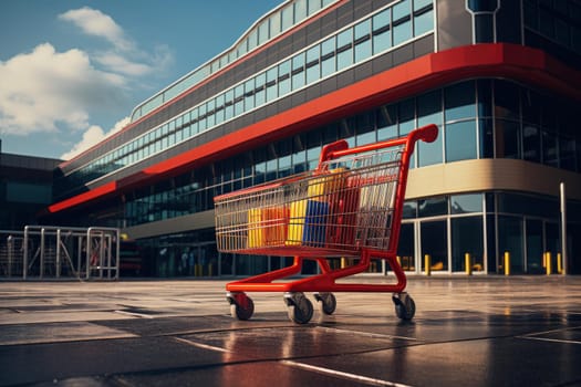 Convenient Shopping cart supermarket. Food grocery. Generate Ai