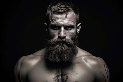 Athletic Mma fighter short bearded. Brutal sport. Generate Ai