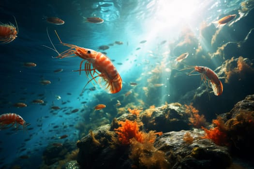 Nutritious Sea shrimp underwater food. Nature reef. Generate Ai