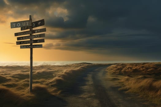 Desolate Signboard desert sandy road. Nature sand. Generate Ai