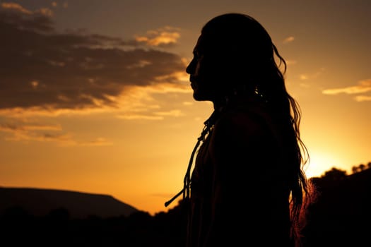 Mysterious Silhouette Navajo man. Silhouette exploring carless sand dunes. Generate AI