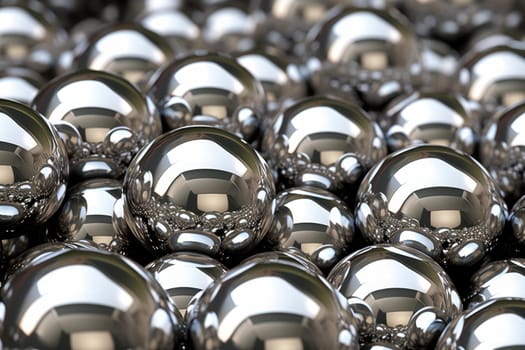 Spherical Silver balls background. Celebration bright shiny festive holiday spheres. Generate ai