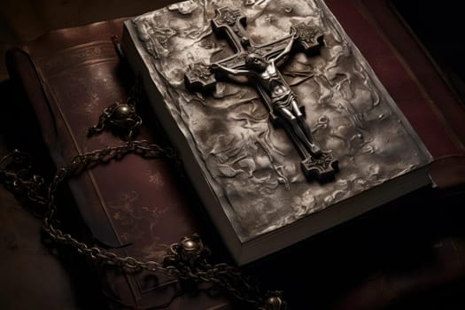 Sacred Crucifix holy bible. Cover cross. Generate Ai