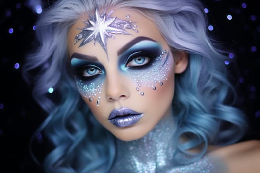 Sparkling Silver makeup woman. Color paint. Generate Ai