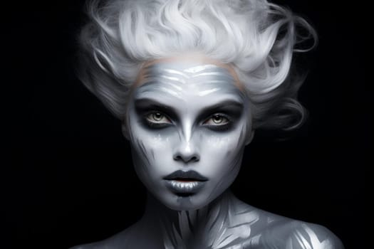 Shimmering Silver makeup woman glitter. Art skin. Generate Ai