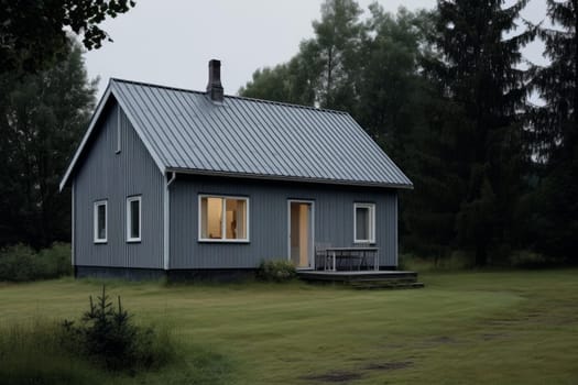 Modest Simple gray house. Cement construction. Generate Ai