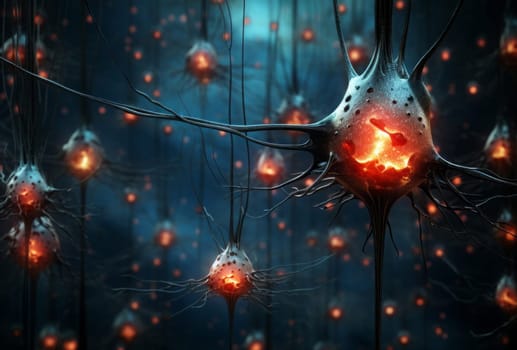 Enlightening Single neuron synapses scheme board. Network system cell science mind. Generate Ai