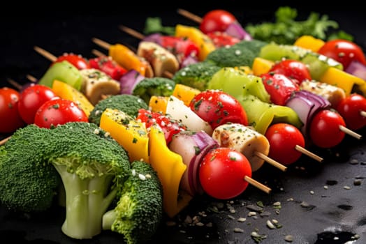 Charred Skewers vegetables grill. Spicy food. Generate Ai